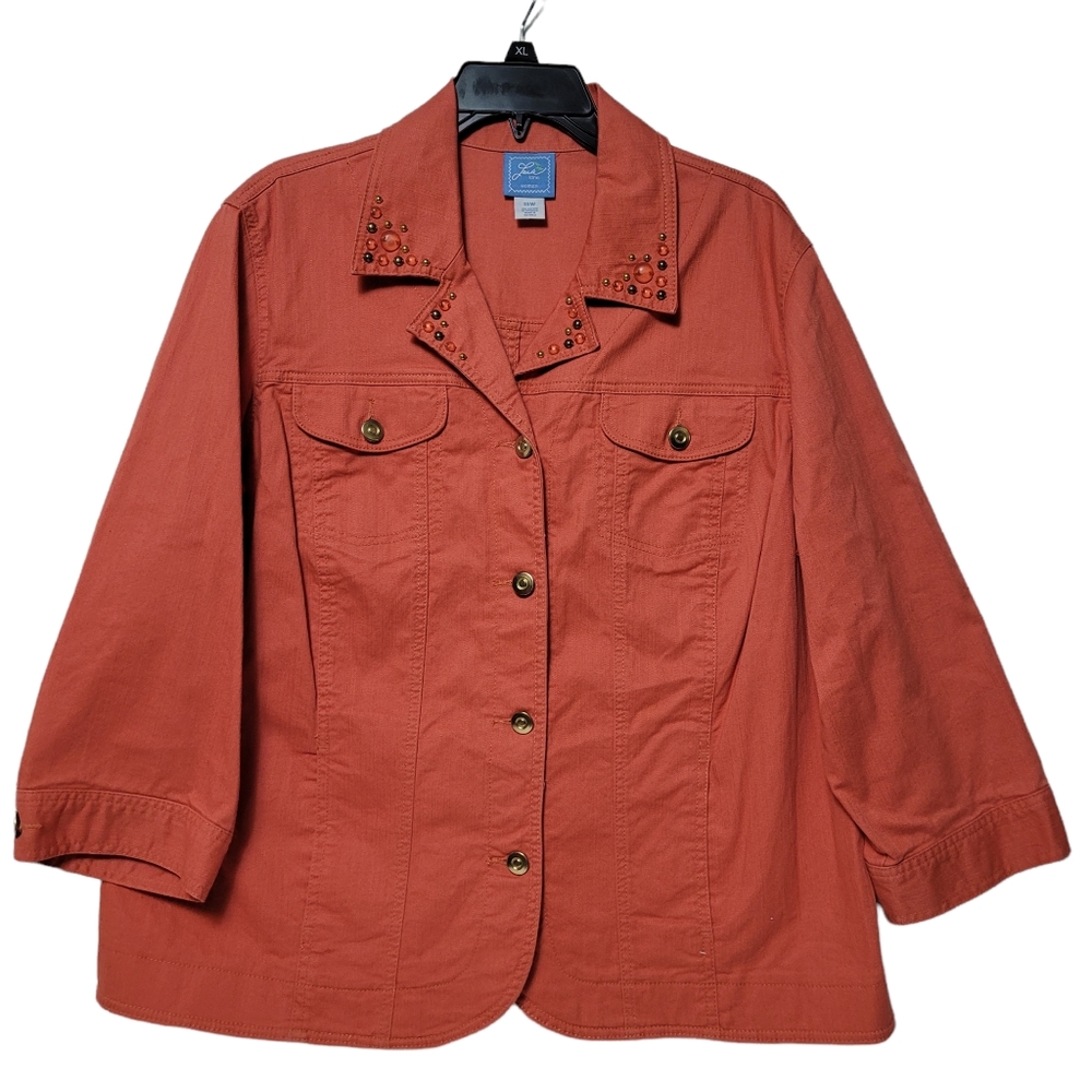 Women's Button Front 3/4 Sleeves Cotton Jacket